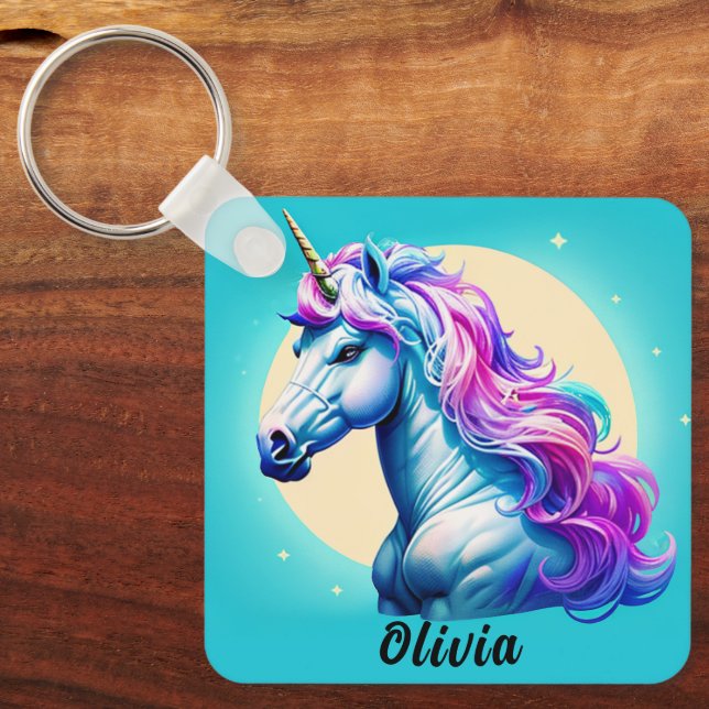 Chaveiro Unicorn Moonlight personalizável: seu nome em estr (Frente)