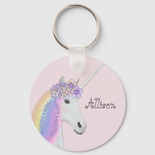 Chaveiro Unicorn Rainbow Pink Personalizado (Frente)