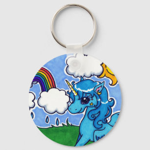 Chaveiro Unicórnio azul de voo com arco-íris