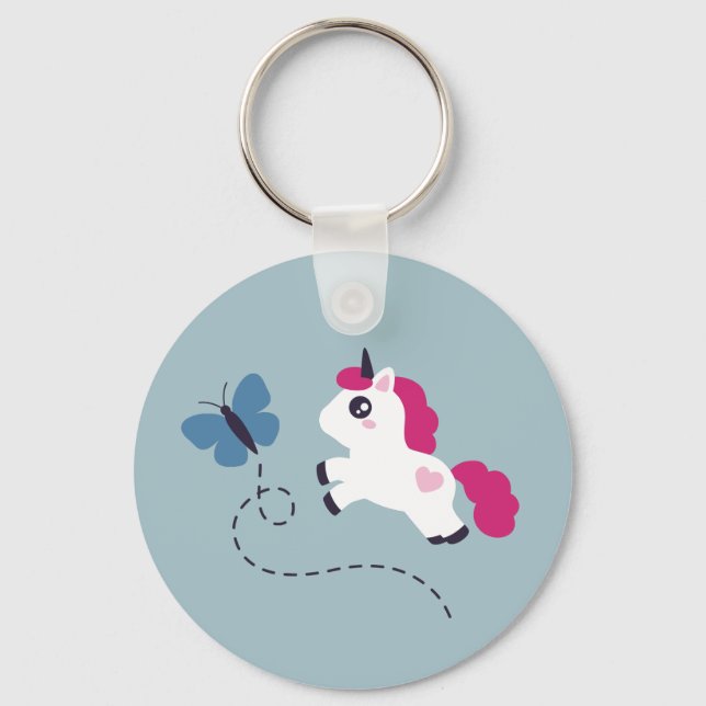 Chaveiro Unicórnio Branco Bonito com Borboleta (Frente)
