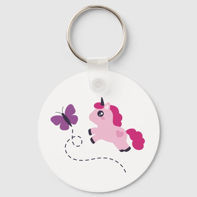 Chaveiro Unicórnio Cor-de-Rosa Bonito com Borboleta (Frente)