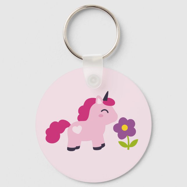 Chaveiro Unicórnio Cor-de-Rosa Bonito com Flor (Frente)