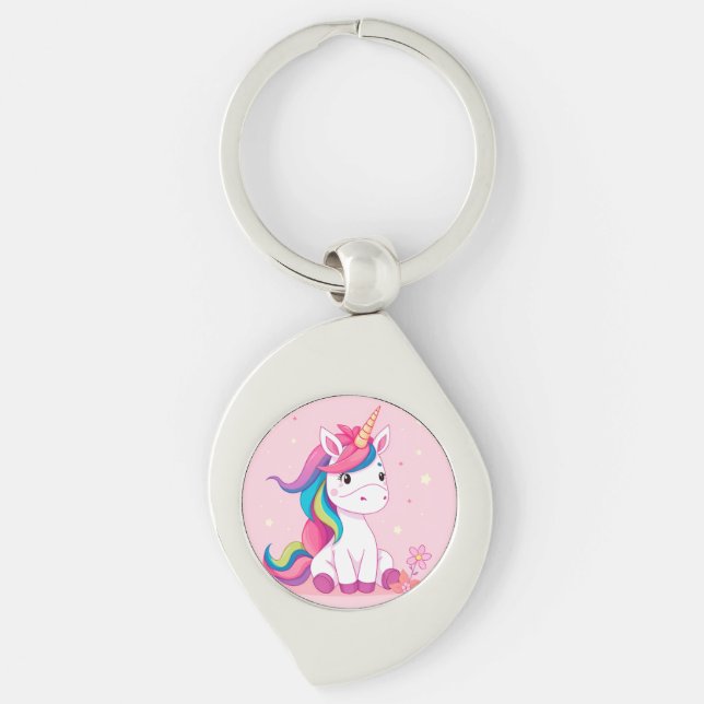 Chaveiro Unicórnio de Desenho Adorável com Crina Colorida (Frente)