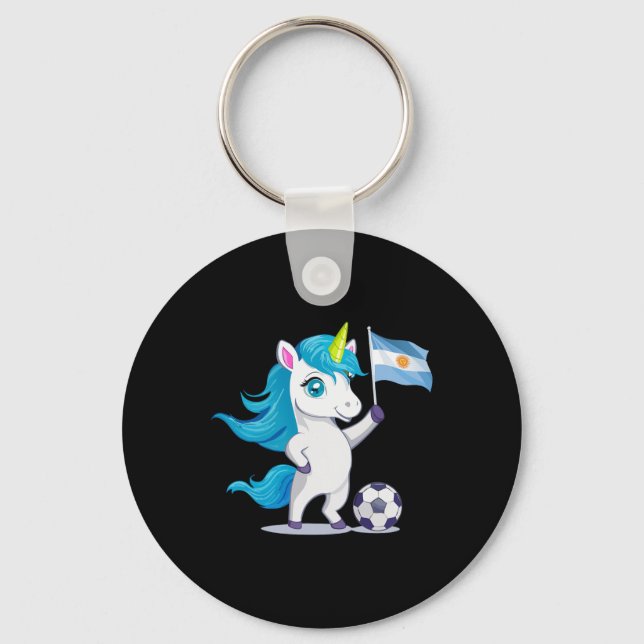 Chaveiro Unicórnio de raízes argentinas fofas jogando futeb (Frente)