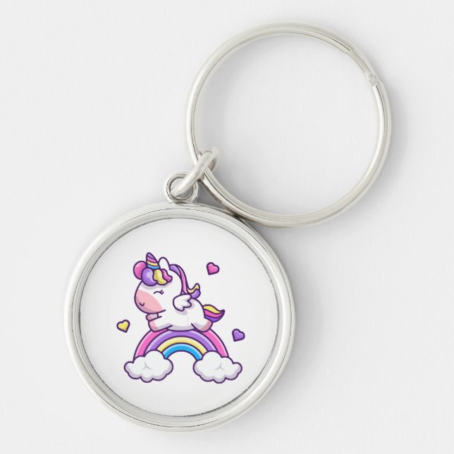 Chaveiro Unicórnio Fofo Com Desenho Animado De Arco-Íris (Frente)