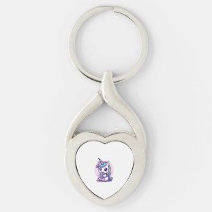 Chaveiro Unicórnio Kawaii com gato e borboletas Manga Longa