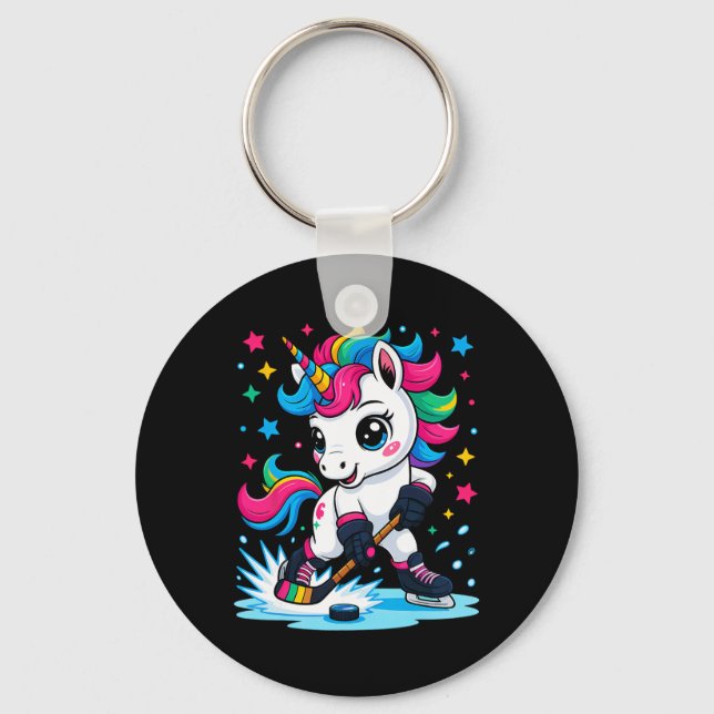 Chaveiro Unicórnio Kawaii de Hóquei no Gelo (Frente)