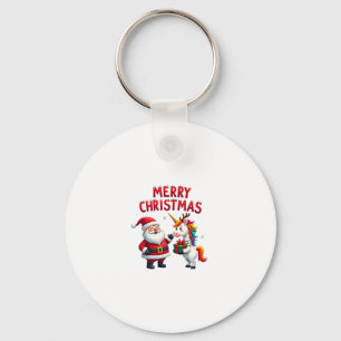 Chaveiro Unicórnio Natal Fofo Santa em Camiseta de Natal de