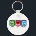 Chaveiro Urologia de Paz e Amor<br><div class="desc">A Urologia do Amor pela Paz. Um presente urologista legal para um médico ou enfermeiro de urologia com um sinal de paz,  coração e fotografia de uma bexiga. O departamento de urologia do excelente apresenta.</div>