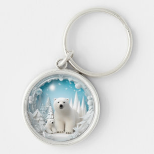 Chaveiro Ursa Polar com Filhote Pingente de Inverno no Árti