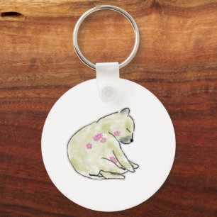 Chaveiro Urso Adormecido com Acentos Florais Lápis de Cor I