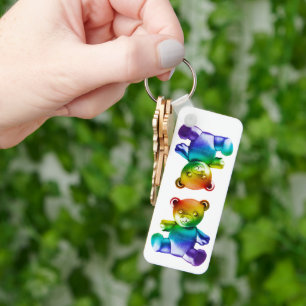 Chaveiro Urso arco-íris com metal escovado do SlipperyJoe