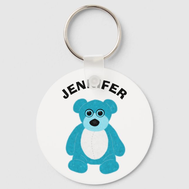 Chaveiro Urso Cinzento Azul Brilhante Personalizado (Frente)