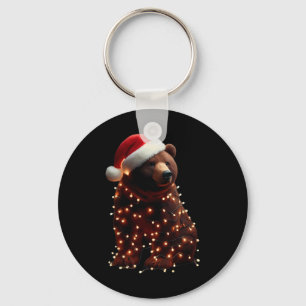 Chaveiro Urso Com Papai Noel E Luzes De Natal Curvando Xmas
