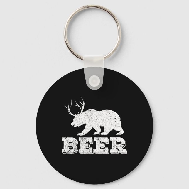 Chaveiro Urso De Cerveja Engraçado Caça Vintage (Frente)
