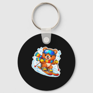 Chaveiro Urso de desenho animado fofo esquiando esquiador a