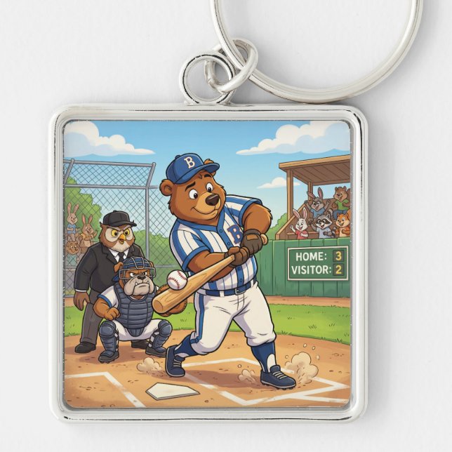 Chaveiro Urso de Desenho Animado Jogando Beisebol (Frente)