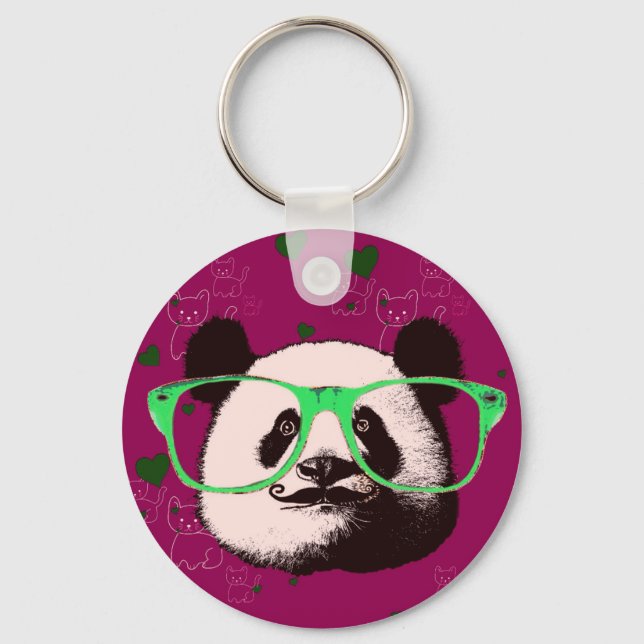 Chaveiro Urso de Panda Steampunk em Óculos com bigode (Frente)