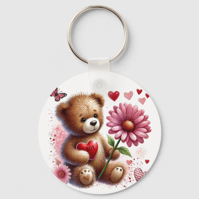 Chaveiro Urso de pelúcia com coração vermelho de São Valent (Frente)