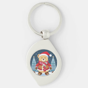 Chaveiro Urso de Pelúcia Festivo Com Chapéu de Papai Noel
