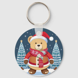 Chaveiro Urso de Pelúcia Festivo Com Chapéu de Papai Noel