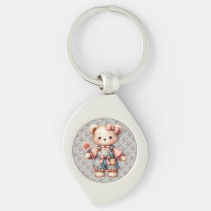 Chaveiro Urso de pelúcia pastel segurando flor vestindo mac