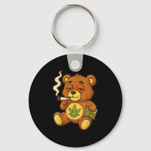 Chaveiro Urso Engraçado, Urso Fumante Engraçado Com Folha C