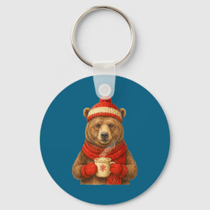Chaveiro Urso Fofo Com Chapéu de Papai Noel Amante de Café