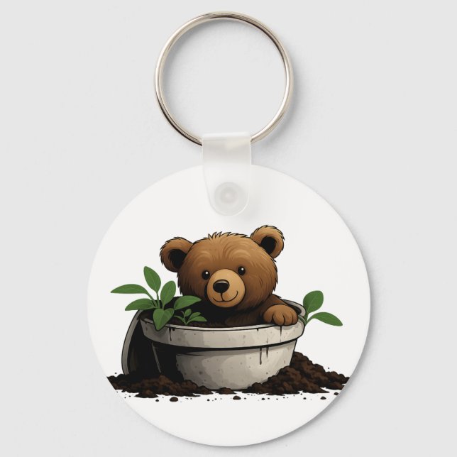 Chaveiro Urso na Ilustração de Plantas Potentes (Frente)