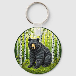 Chaveiro Urso Negro em uma Floresta de Bétulas