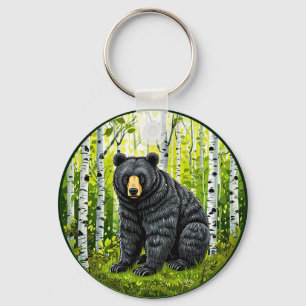 Chaveiro Urso Negro em uma Floresta de Bétulas