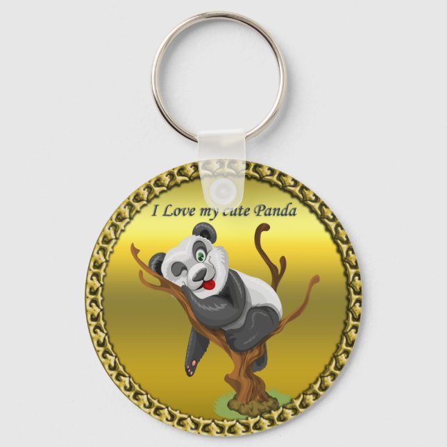 Chaveiro Urso panda bonitinho adormecido numa árvore (Frente)
