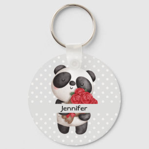 Chaveiro Urso Panda Bonito com Rose Bouquet