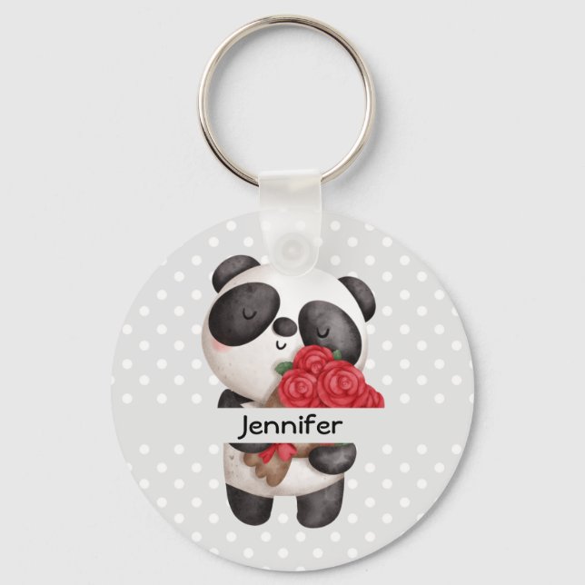 Chaveiro Urso Panda Bonito com Rose Bouquet (Frente)