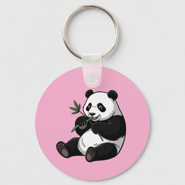 Chaveiro Urso Panda Bonito e Moderno com Bambu Verde Rosa (Frente)