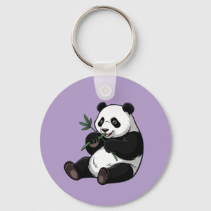 Chaveiro Urso Panda Fofo da Moda Com Bambu Roxo