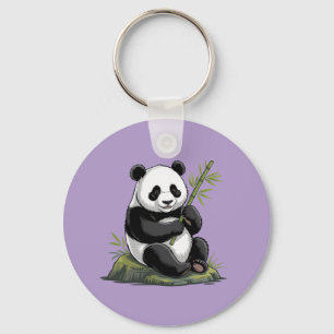 Chaveiro Urso Panda Fofo da Moda Com Bambu Roxo da Folhagem