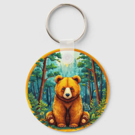 Chaveiro Urso Pardo em uma Floresta