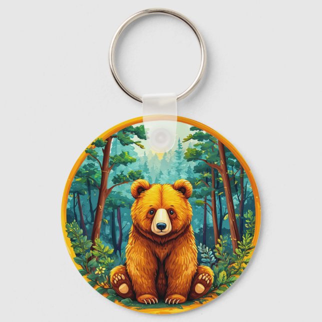 Chaveiro Urso Pardo em uma Floresta (Frente)