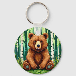 Chaveiro Urso Pardo em uma Floresta de Bétulas