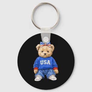 Chaveiro Urso patriótico fofo EUA 4 de julho americano
