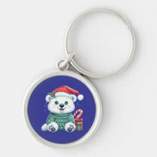 Chaveiro Urso Polar Bonito de Natal em Suéter Festivo