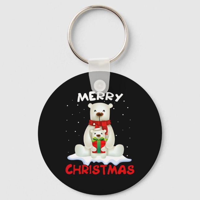 Chaveiro Urso Polar Bonito Scarf Feliz Natal Feriado (Frente)
