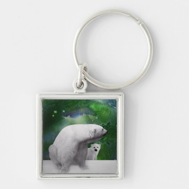 Chaveiro Urso Polar, Cubo e aurora das Luzes Nortes (Frente)