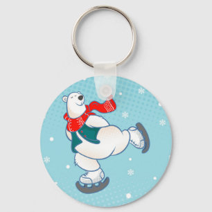 Chaveiro Urso polar em skates de gelo