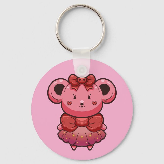 Chaveiro urso rosa fofo (Frente)