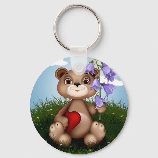 Chaveiro Urso Segurando Buquê Flor-30926 (Frente)