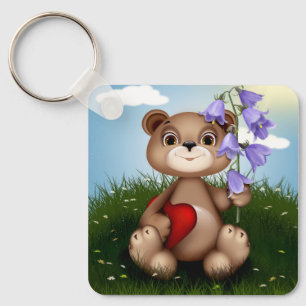 Chaveiro Urso Segurando Buquê Flor-30926
