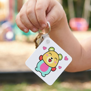Chaveiro Urso Teddy Kawaii Sorridente com Corações de Amor