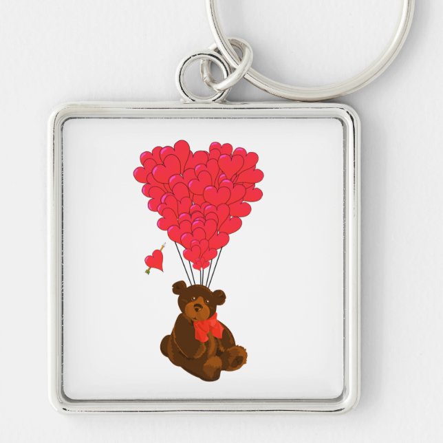 Chaveiro Ursos de pelúcia e balões cardíacos (Frente)